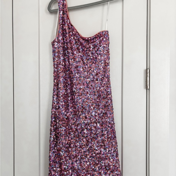 Like New! Lulus Just Tonight Bodycon Dress Womens XS Pink Iridescent Sequin - Picture 6 of 9